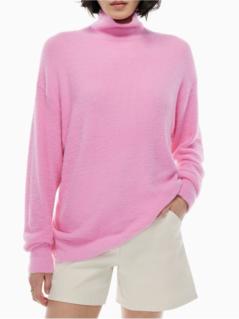 Hudson Bay Cozy Pink Mock Neck Women's Sweater -100% CASHMERE -Large